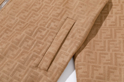 251008 New high-quality deerskin velvet full-print embossed stand-up collar jacket