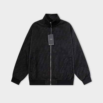 251008 New high-quality deerskin velvet full-print embossed stand-up collar jacket