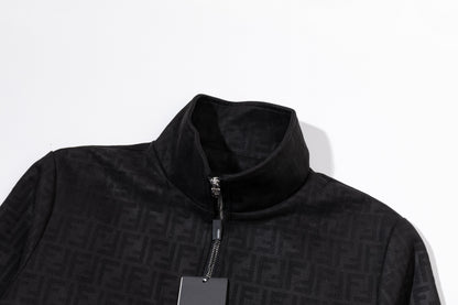 251008 New high-quality deerskin velvet full-print embossed stand-up collar jacket