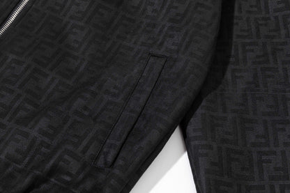 251008 New high-quality deerskin velvet full-print embossed stand-up collar jacket