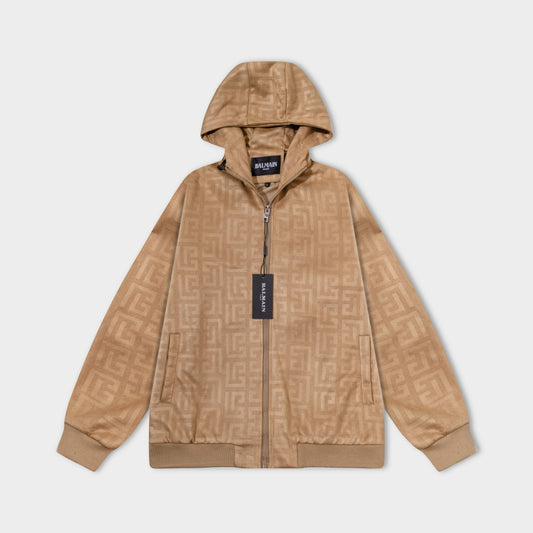 251008 New high-quality deerskin fleece hooded jacket with full embossed printing process