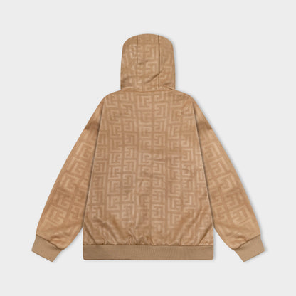 251008 New high-quality deerskin fleece hooded jacket with full embossed printing process