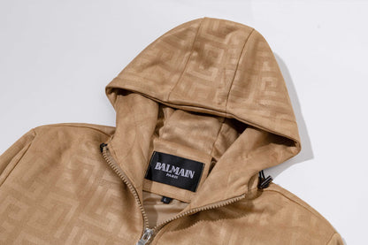 251008 New high-quality deerskin fleece hooded jacket with full embossed printing process