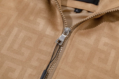251008 New high-quality deerskin fleece hooded jacket with full embossed printing process