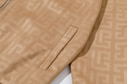 251008 New high-quality deerskin fleece hooded jacket with full embossed printing process