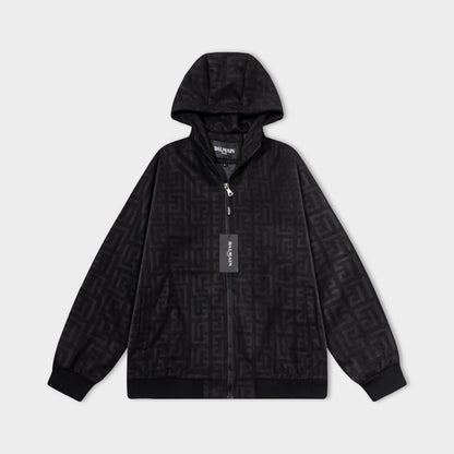 251008 New high-quality deerskin fleece hooded jacket with full embossed printing process