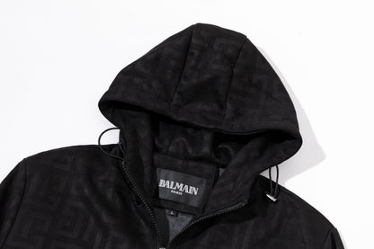 251008 New high-quality deerskin fleece hooded jacket with full embossed printing process