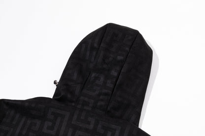 251008 New high-quality deerskin fleece hooded jacket with full embossed printing process
