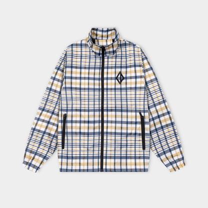 251008 New high-quality checkered new contrasting color stand-up collar jacket
