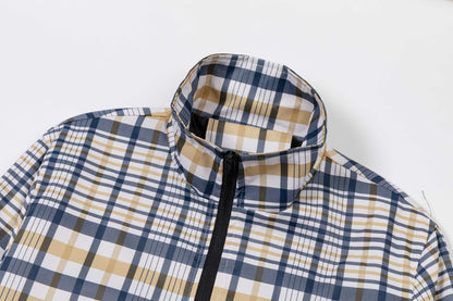 251008 New high-quality checkered new contrasting color stand-up collar jacket