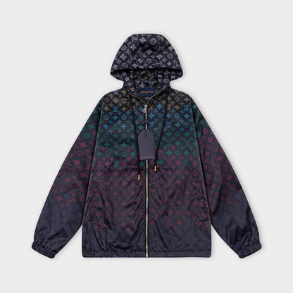 251008 new high-quality full-print gradient hooded windbreaker jacket