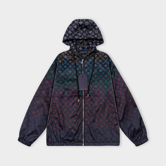 251008 new high-quality full-print gradient hooded windbreaker jacket