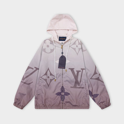 251008 new high-quality large-sized gradient hooded windbreaker jacket