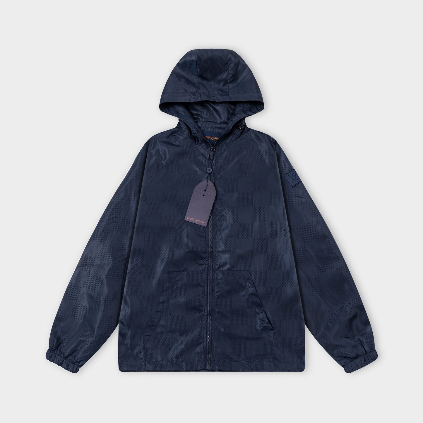 251008 New high-quality dark-patterned checkerboard hooded trench jacket