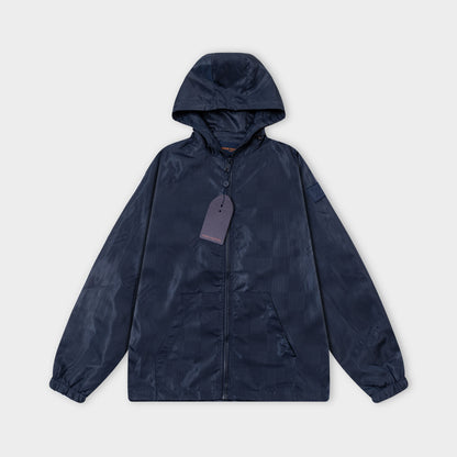 251008 New high-quality dark-patterned checkerboard hooded trench jacket