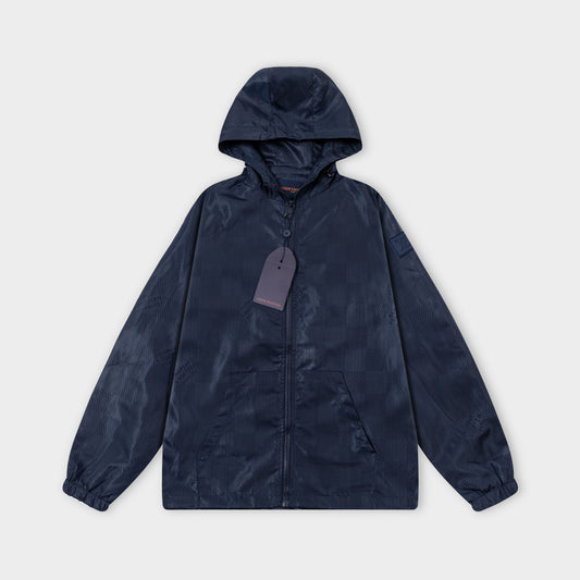 251008 New high-quality dark-patterned checkerboard hooded trench jacket