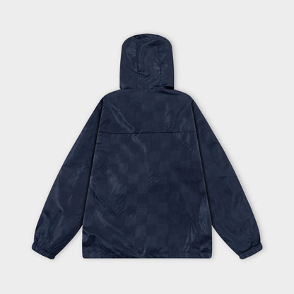 251008 New high-quality dark-patterned checkerboard hooded trench jacket