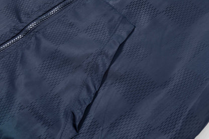 251008 New high-quality dark-patterned checkerboard hooded trench jacket