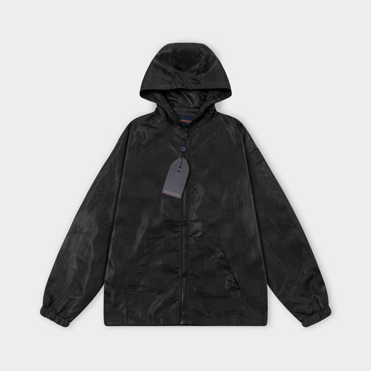 251008 New high-quality dark-patterned checkerboard hooded trench jacket