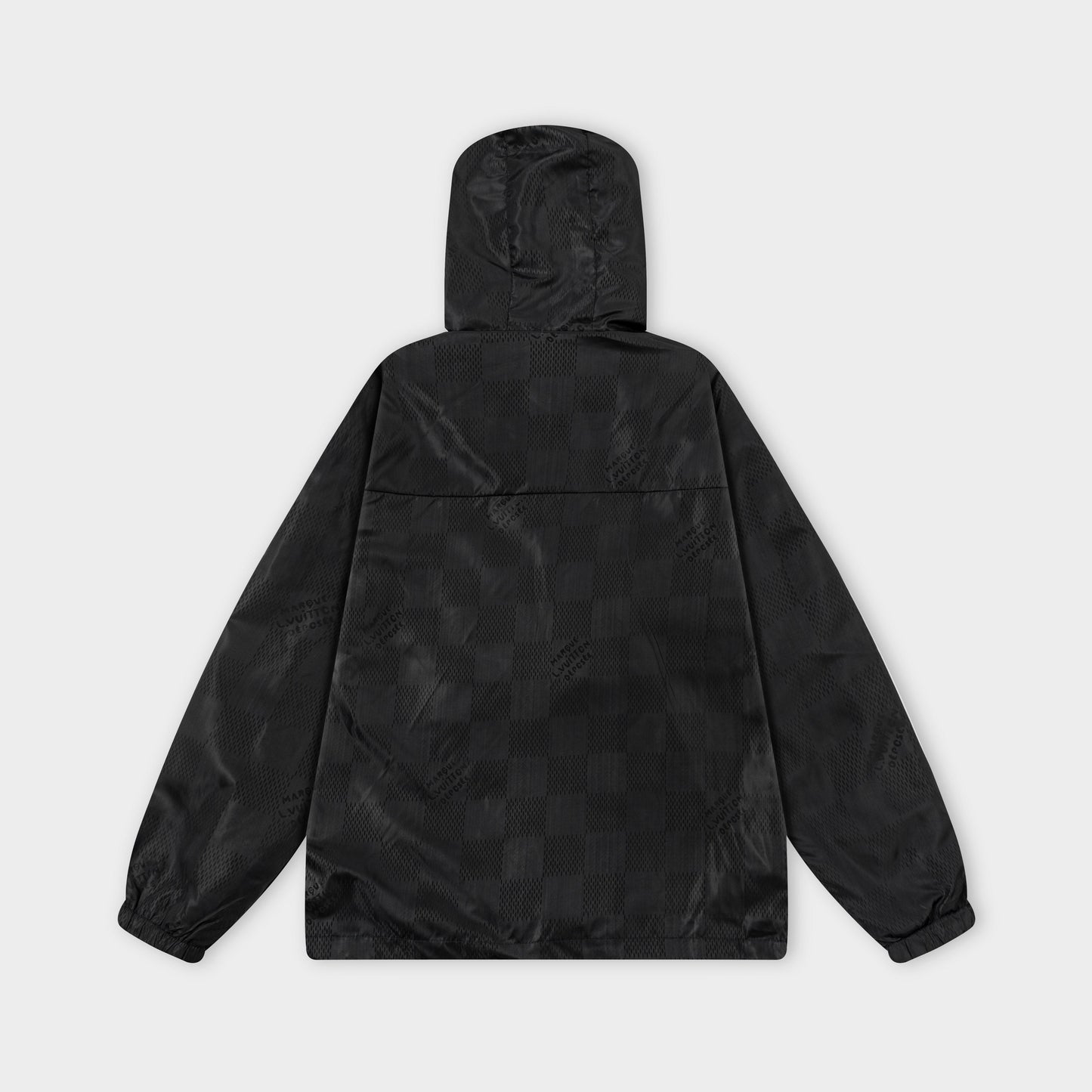 251008 New high-quality dark-patterned checkerboard hooded trench jacket