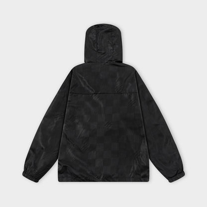 251008 New high-quality dark-patterned checkerboard hooded trench jacket