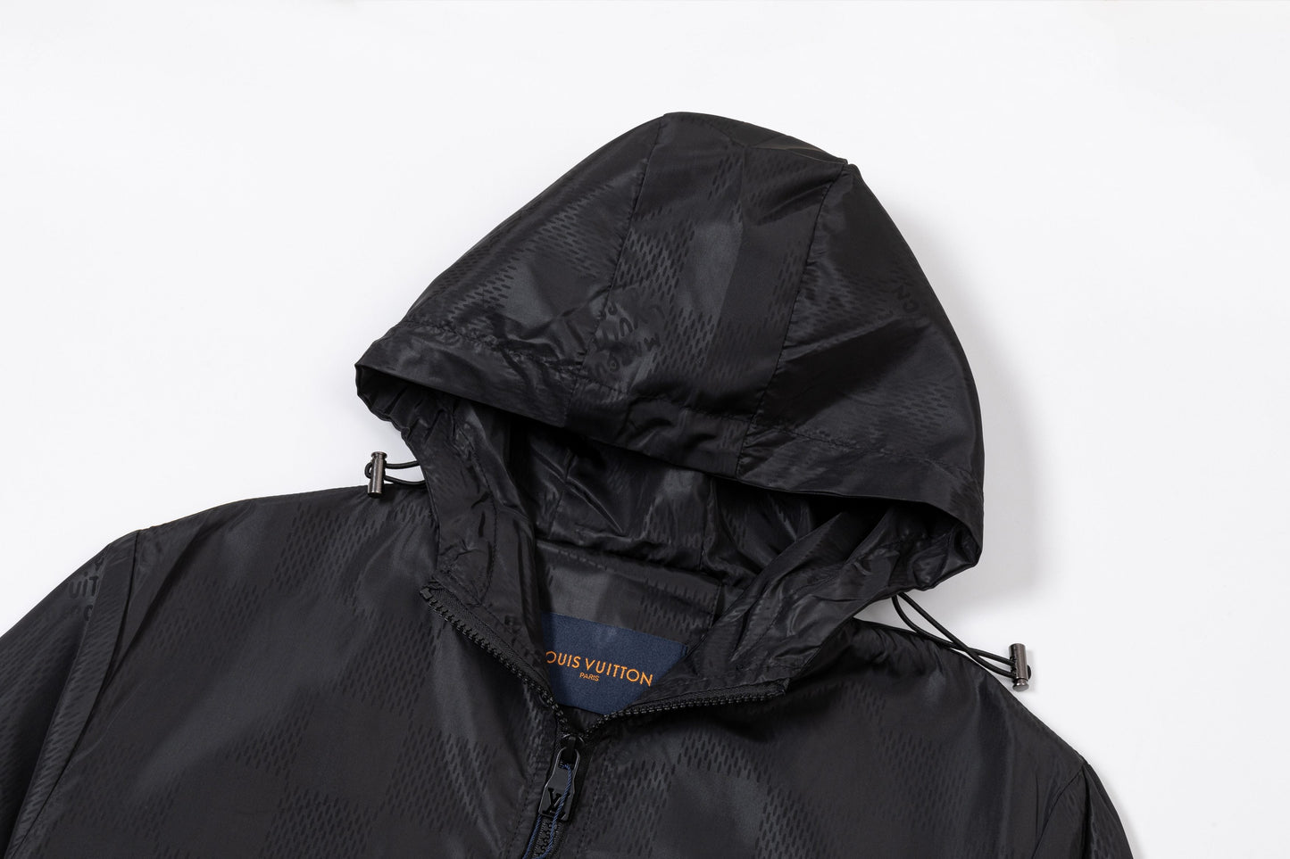 251008 New high-quality dark-patterned checkerboard hooded trench jacket