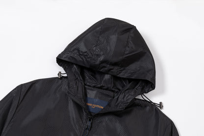 251008 New high-quality dark-patterned checkerboard hooded trench jacket