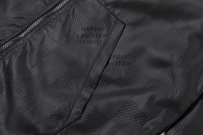 251008 New high-quality dark-patterned checkerboard hooded trench jacket