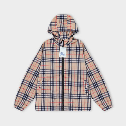 251008 new high-quality classic checkered hooded windbreaker jacket
