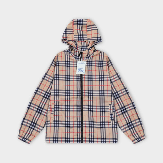 251008 new high-quality classic checkered hooded windbreaker jacket