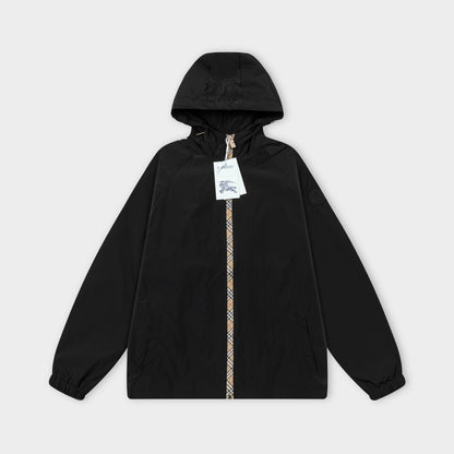251008 New high-quality zipper patchwork hooded trench coat