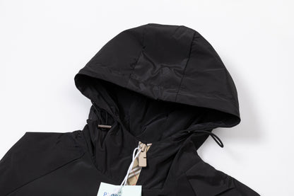 251008 New high-quality zipper patchwork hooded trench coat