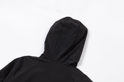 251008 New high-quality zipper patchwork hooded trench coat