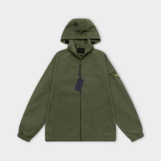 251008 New high-quality triangular leather hooded windbreaker jacket