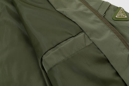251008 New high-quality triangular leather hooded windbreaker jacket