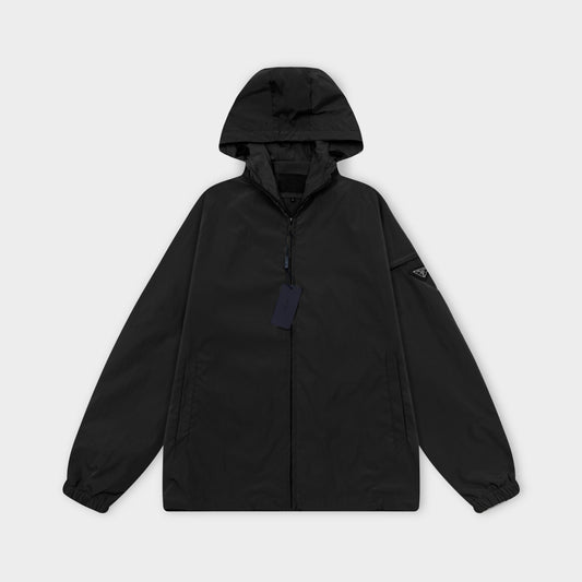 251008 New high-quality triangular leather hooded windbreaker jacket