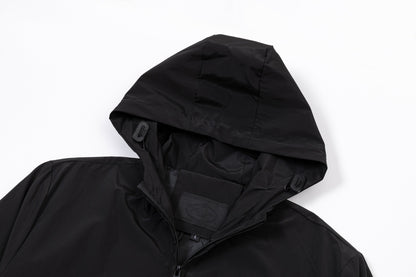 251008 New high-quality triangular leather hooded windbreaker jacket