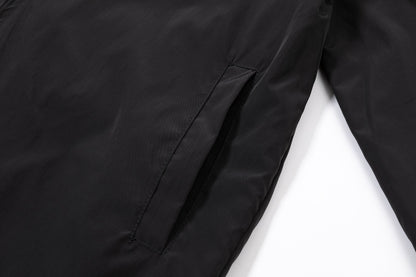 251008 New high-quality triangular leather hooded windbreaker jacket