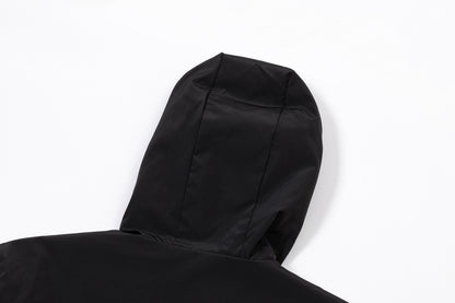 251008 New high-quality triangular leather hooded windbreaker jacket