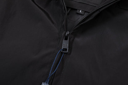 251008 New high-quality triangular leather hooded windbreaker jacket