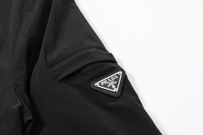 251008 New high-quality triangular leather hooded windbreaker jacket