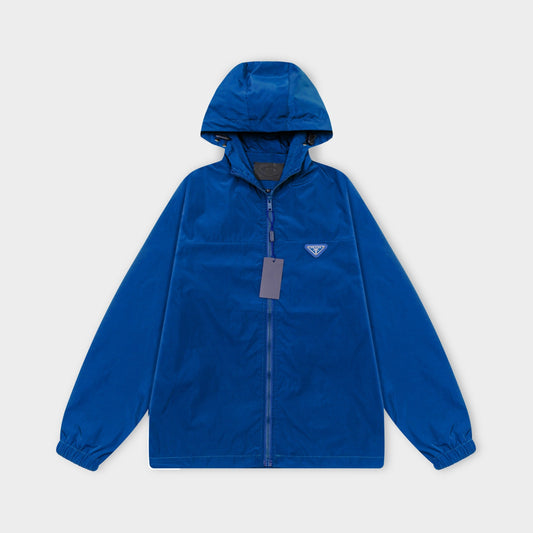 251008 New high-quality triangular leather hooded windbreaker jacket