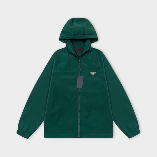 251008 New high-quality triangular leather hooded windbreaker jacket