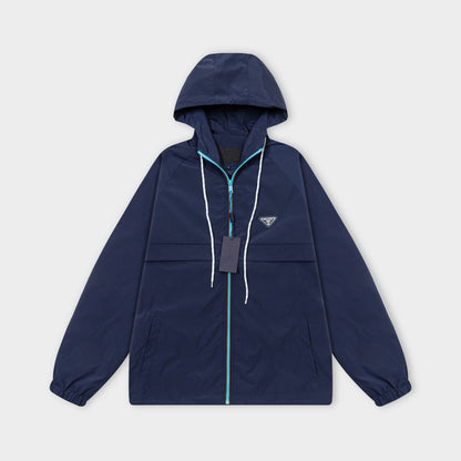 251008 new high-quality hooded trench jacket with a patchwork zipper design