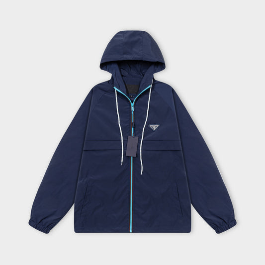 251008 new high-quality hooded trench jacket with a patchwork zipper design