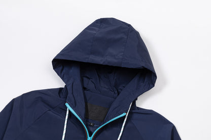 251008 new high-quality hooded trench jacket with a patchwork zipper design