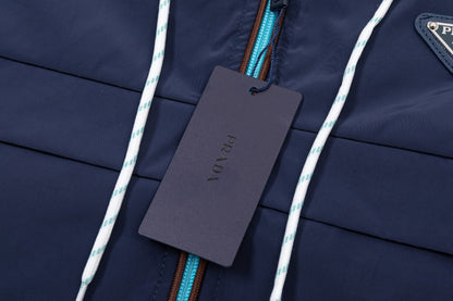 251008 new high-quality hooded trench jacket with a patchwork zipper design
