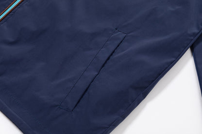 251008 new high-quality hooded trench jacket with a patchwork zipper design