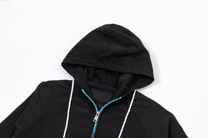 251008 new high-quality hooded trench jacket with a patchwork zipper design