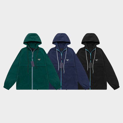 251008 new high-quality hooded trench jacket with a patchwork zipper design